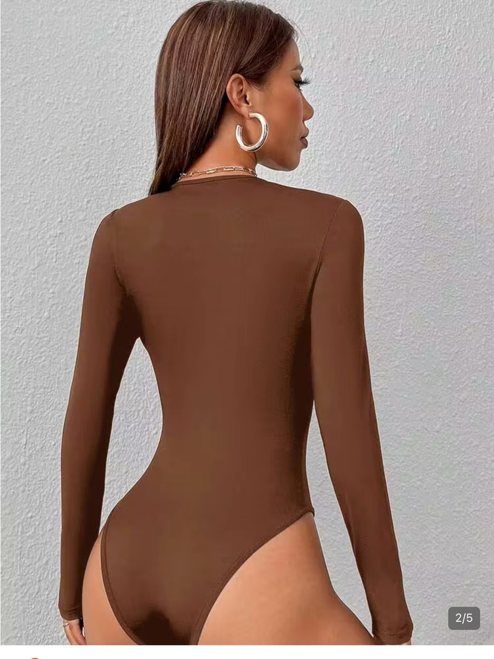 SHEIN Brown Long Sleeve Fitted Bodysuit